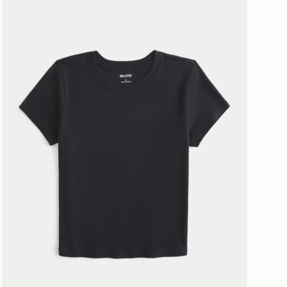 Hollister Black Short Sleeve Cropped Tee, size large - Picture 2 of 8